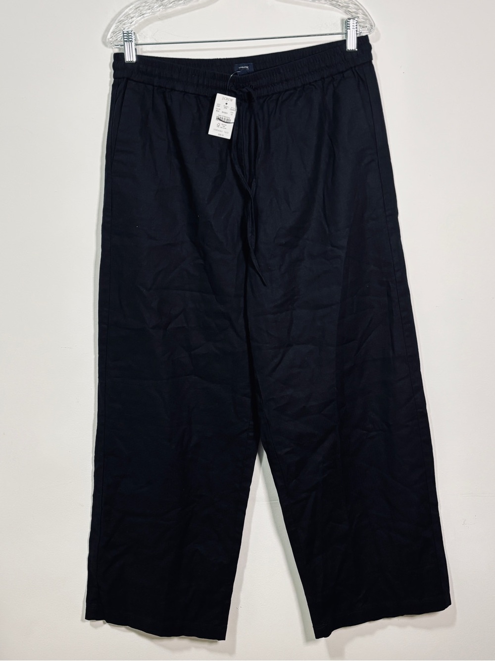 J.Crew Factory Linen Cotton Slim Wide Leg Drawstring Pants Black 12 NWT